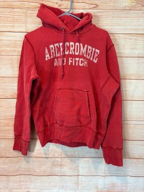 Abercrombie & Fitch Red Pullover Hoodie with Arch Logo